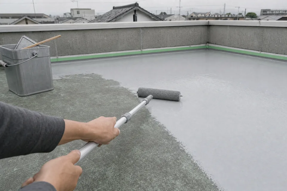 屋上の防水をローラーで塗っている手元（イメージ写真）